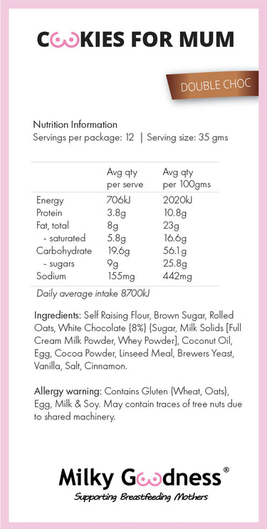 Double Choc Lactation Cookies | Milky Goodness Lactation Cookies from Milky Goodness maternity store australia